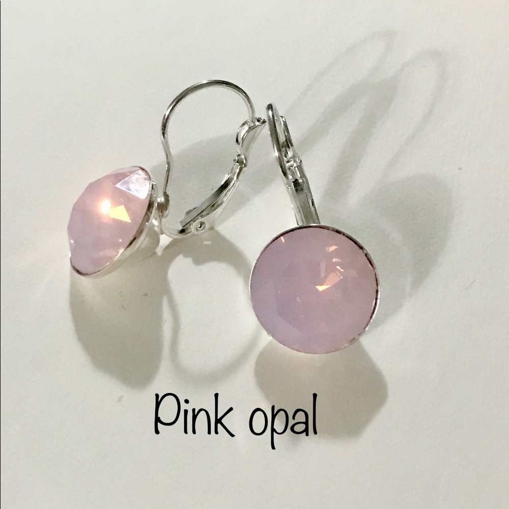 Crystal leverback earring - pink opal